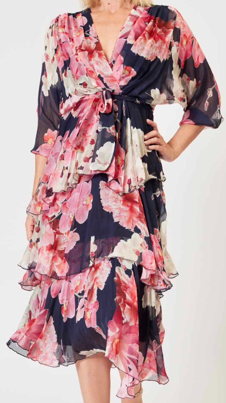 Dress Cross Over Neckline Long Sleeve