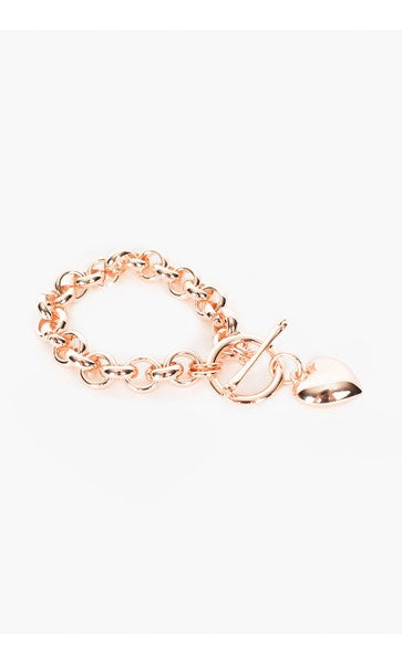 Heart Fob Round Link Chain Bracelet