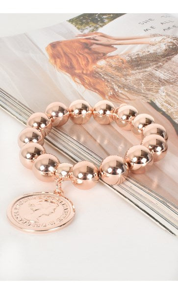 Coin Charm Large Metal Ball Bracelet