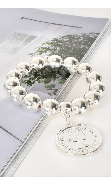 Coin Charm Large Metal Ball Bracelet