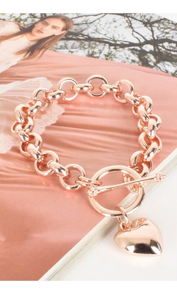 Heart Fob Round Link Chain Bracelet